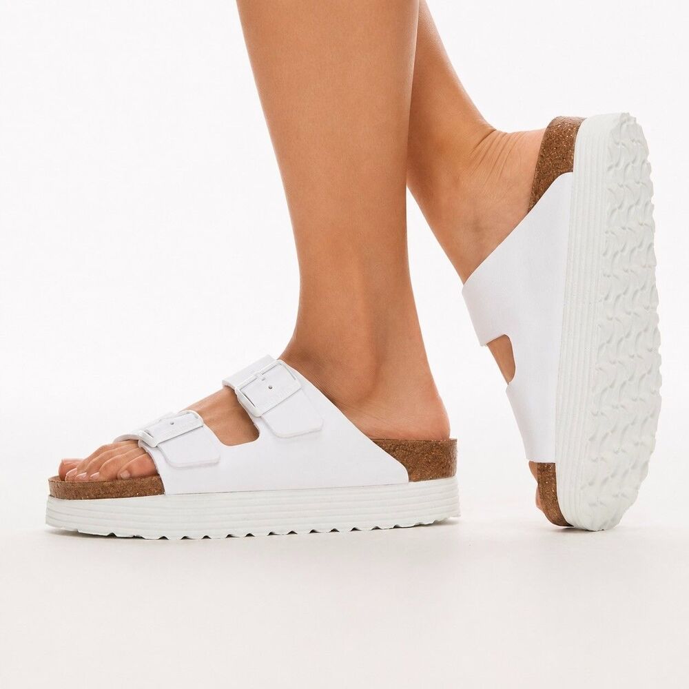 Birkenstock Papillio Arizona White Flex Platform Sandals Sz 39 US 8-8.5 Narrow - Picture 9 of 9